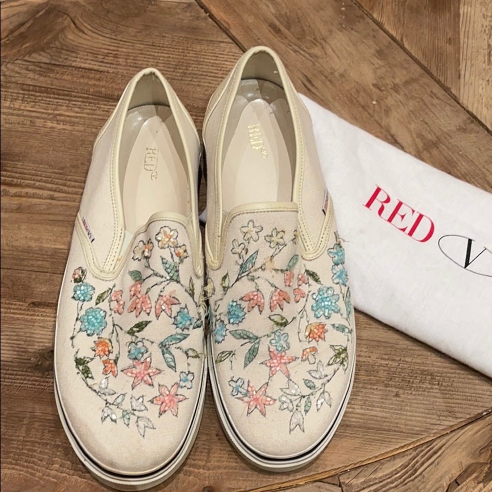 RED Valentino Floral Beaded Slip on Sneakers